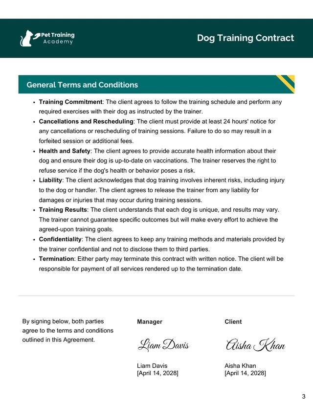 Dog Training Contract Template - Page 3