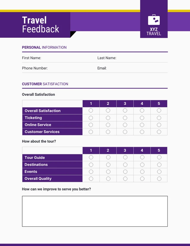 Simple Purple Yellow Travel Feedback Forms Template
