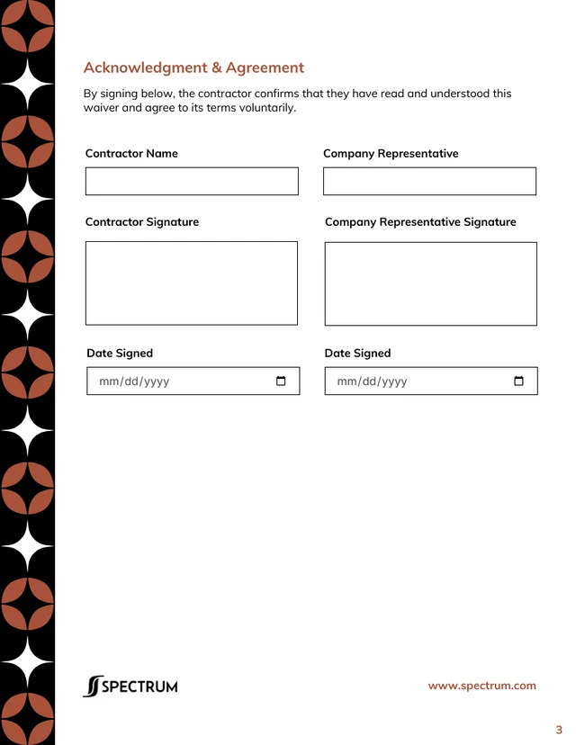 Uninsured Contractor Waiver Form Template - Page 3