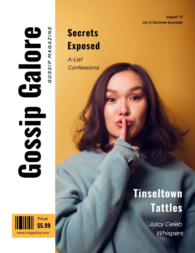 Simple Blue Yellow Gossip Magazine Cover Template