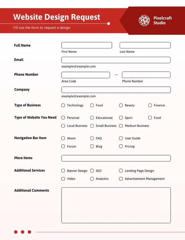 Simple Red Web Design Form Template