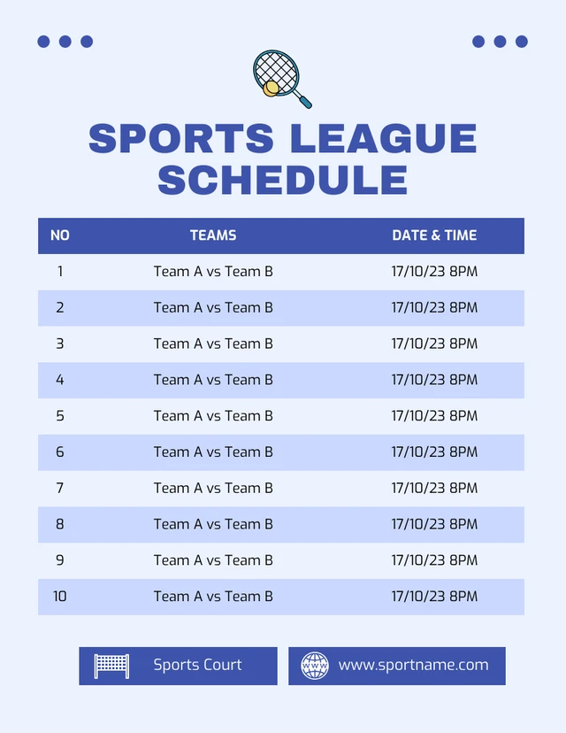 Baby Blue Minimalist Sport League Schedule Template