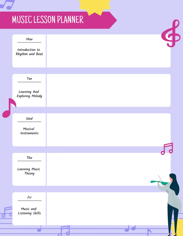Pink Purple Music Lesson Planner Template