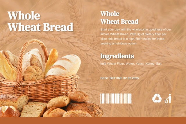 Plantilla de etiqueta de comida de pan simple marrón claro