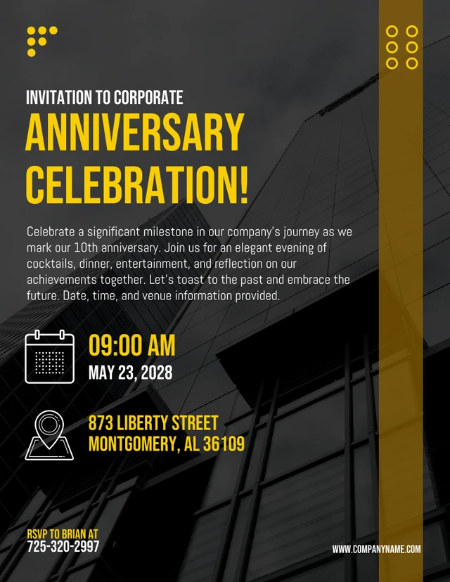 Black And Yellow Modern Luxury Elegant Anniversary Company Event Invitation Template