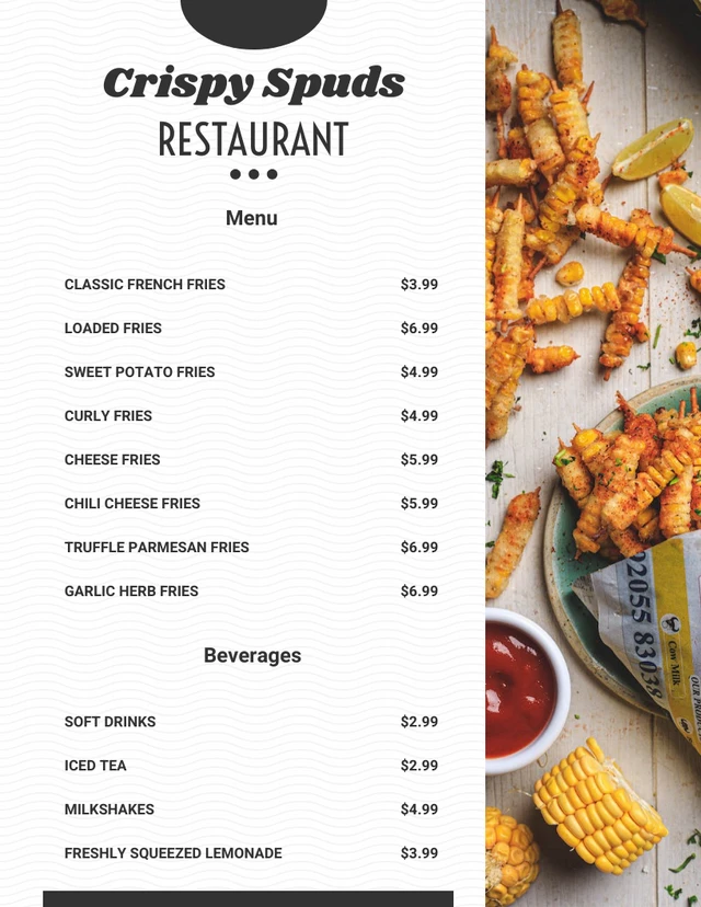 White And Black Simple Restaurant Lunch Menu Template