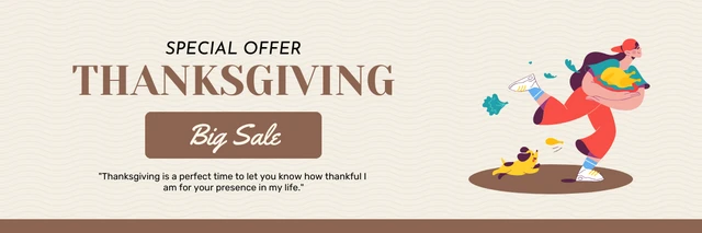 Beige And Brown Minimalist Illustration Special Offer Thanksgiving Big Sale Banner Template