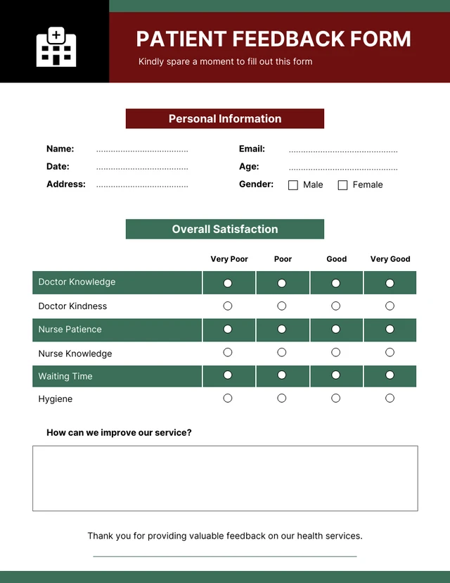 Simple Clean Burgundy and Green Feedback Forms Template