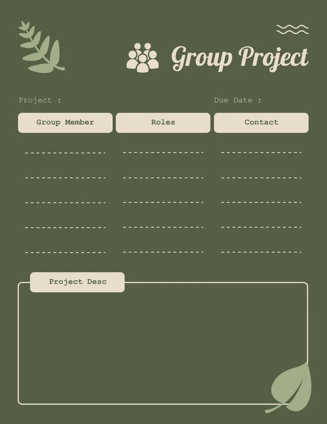 Green Minimalist Group Project Student Schedule Template