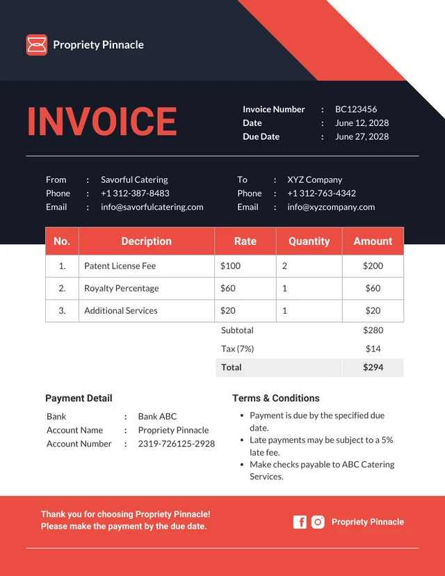 Patent Royalty Invoice Template