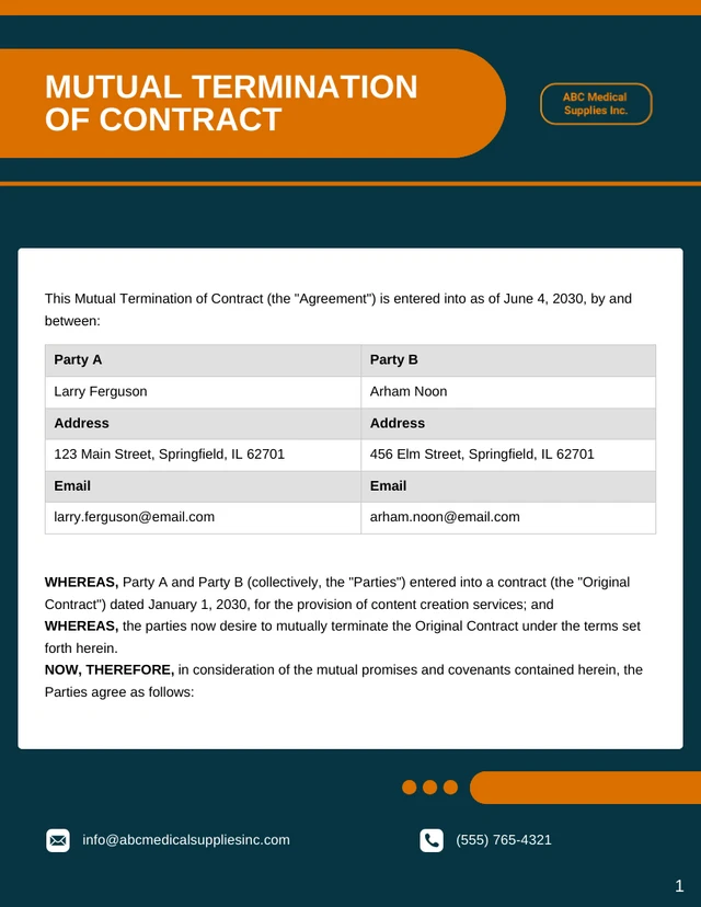 Mutual Termination Of Contract Template - صفحة 1