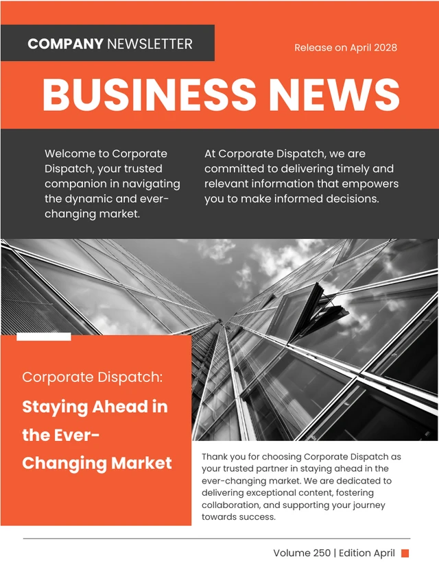 Orange and Black Company Newsletter Template