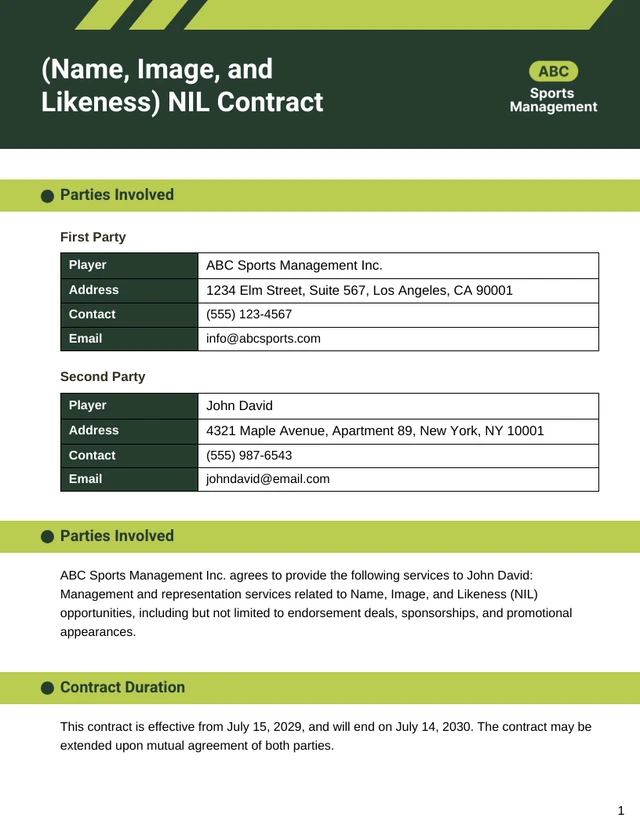 NIL Contract Template - Página 1