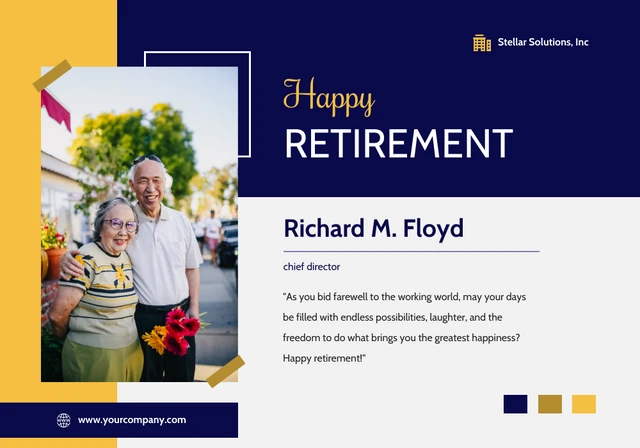 Navy Yellow White Simple Modern Happy Retirement Card - Page 1