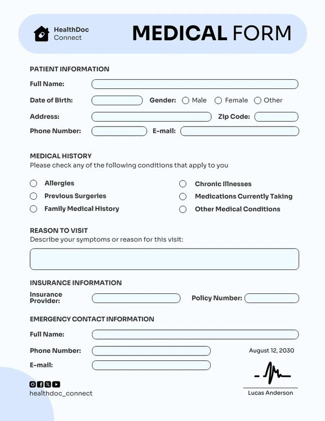 Simple Blue Medical Form Template