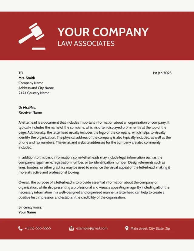 Cream And Red Simple Law Firm Letterhead Template