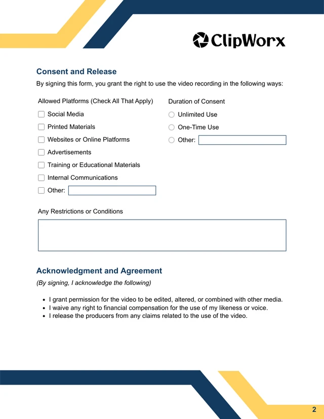 Video Release Form Template - Página 2