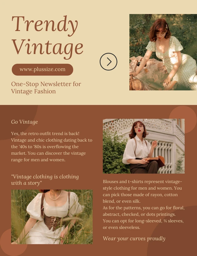 Gelbe und braune klassische Vintage-Ästhetische Mode-Newsletter-Vorlage