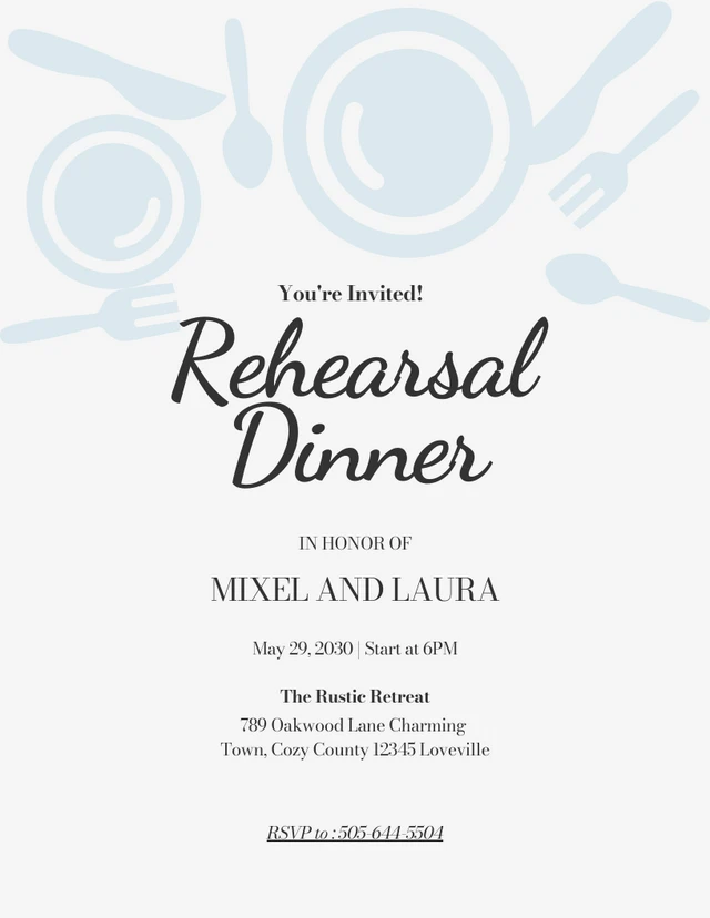 Black And White Simple Rehearsal Dinner Invitation Template