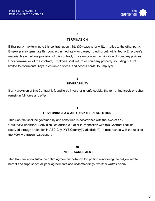 Project Manager Employment Contract Template - Seite 3