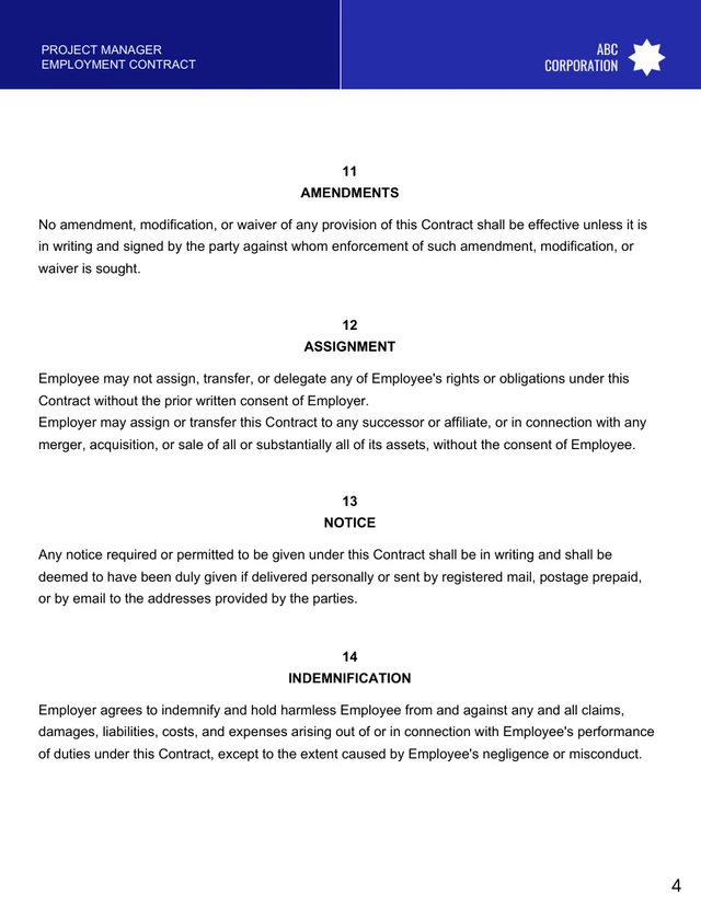 Project Manager Employment Contract Template - Seite 4