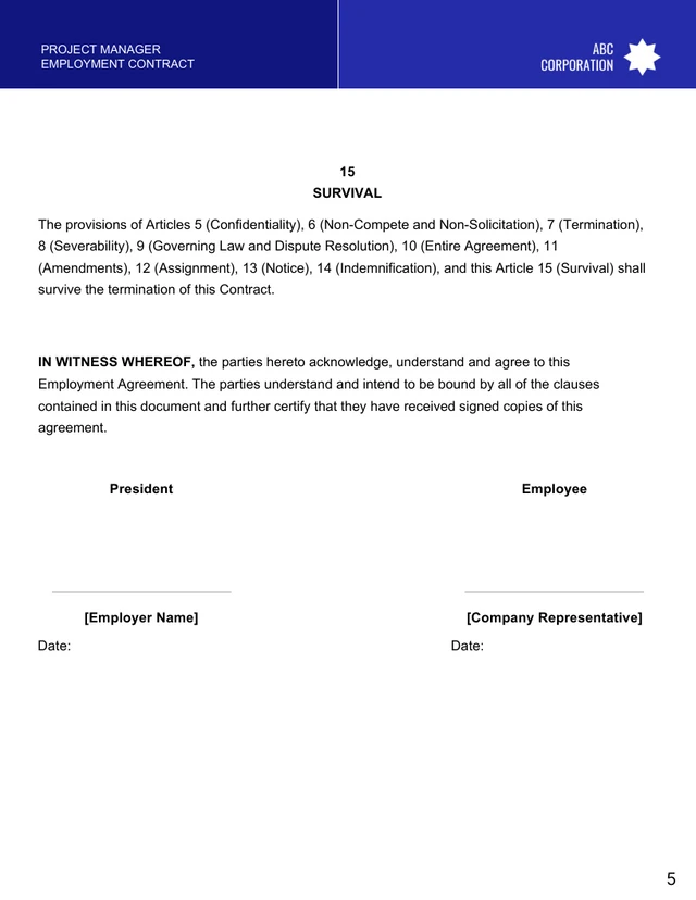 Project Manager Employment Contract Template - page 5