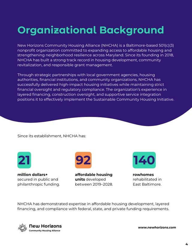 Comprehensive Grant Proposal for Nonprofit Housing Initiatives - Pagina 4