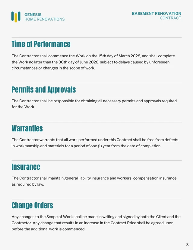 Basement Renovation Contract Template - Pagina 3