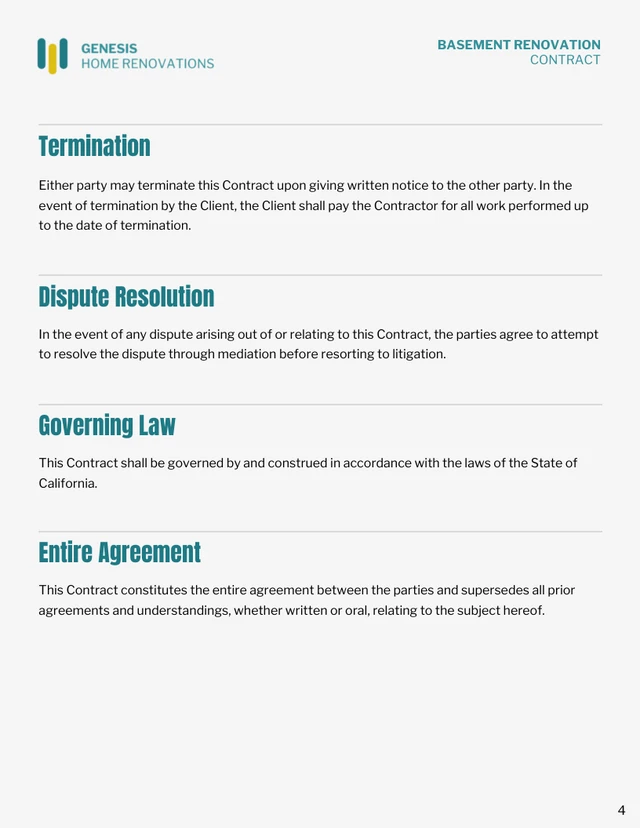 Basement Renovation Contract Template - Page 4