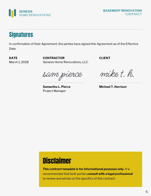 Basement Renovation Contract Template - page 5