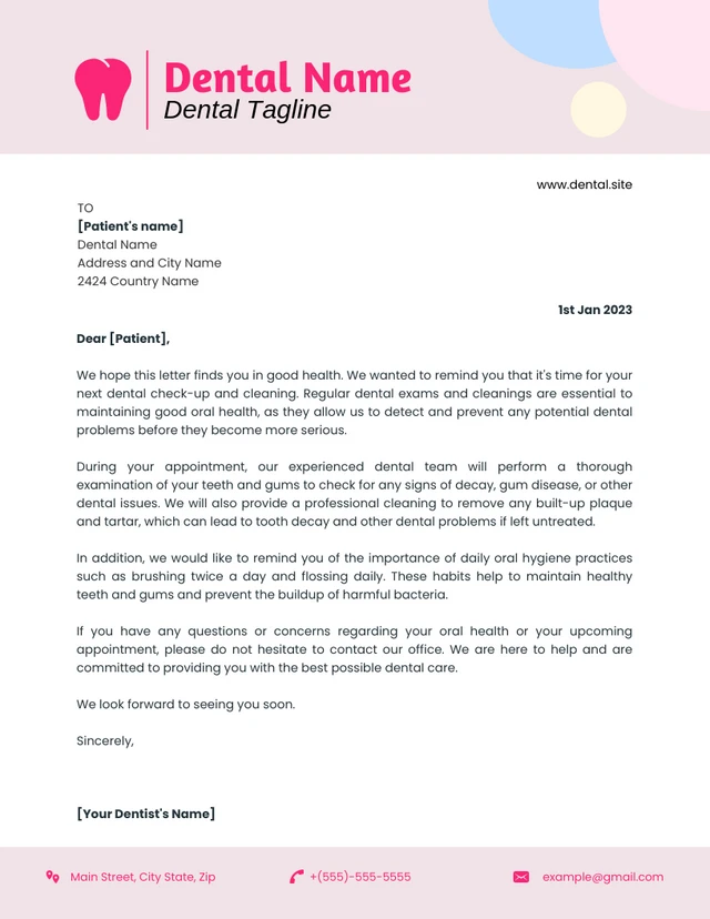 White And Baby Pink Modern Playful Dental Letterhead Template

