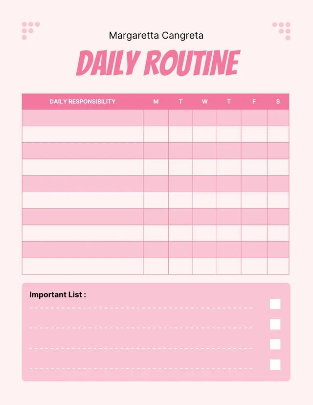 Baby Pink Minimalist Daily Routine Time Schedule Template