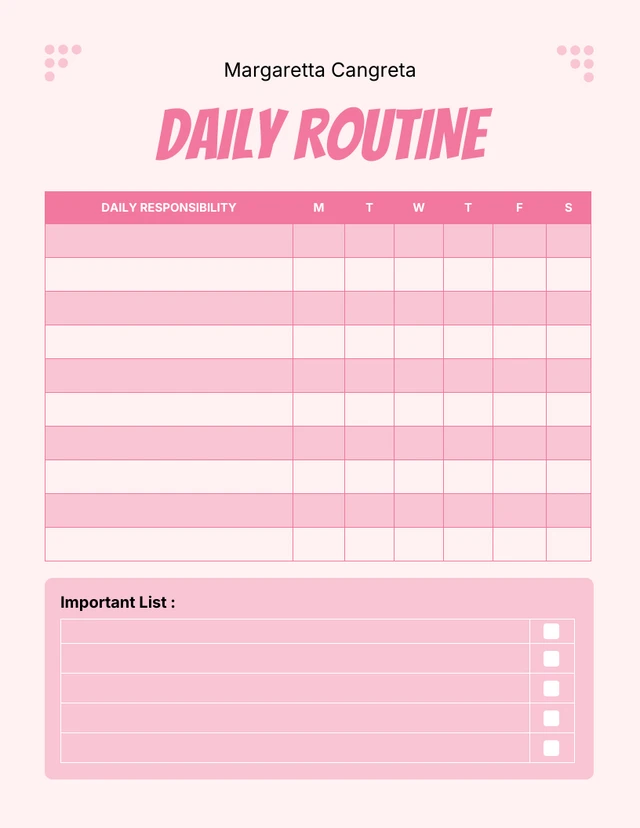Baby Pink Minimalist Daily Routine Time Schedule Template Venngage