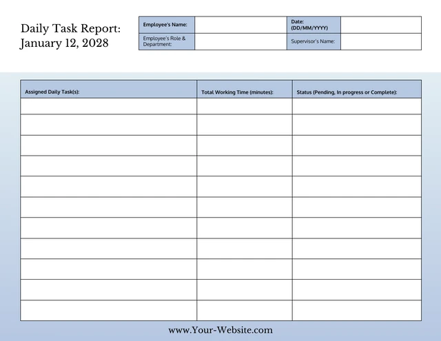 Modelo de relatório diário em branco editável com gradiente minimalista