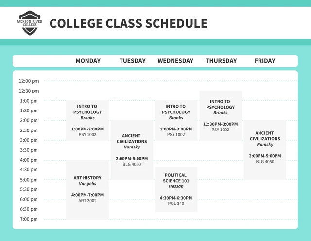 College Weekly Class Schedule