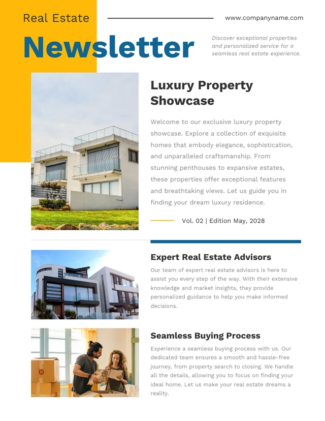 Yellow and grey real estate newsletter Template
