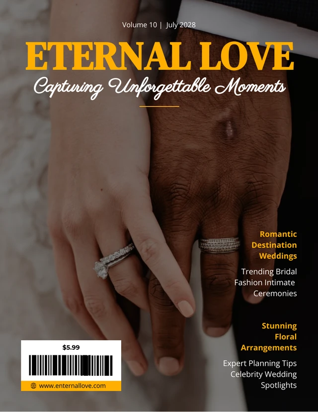 Modèle de magazine de mariage simple blanc et jaune