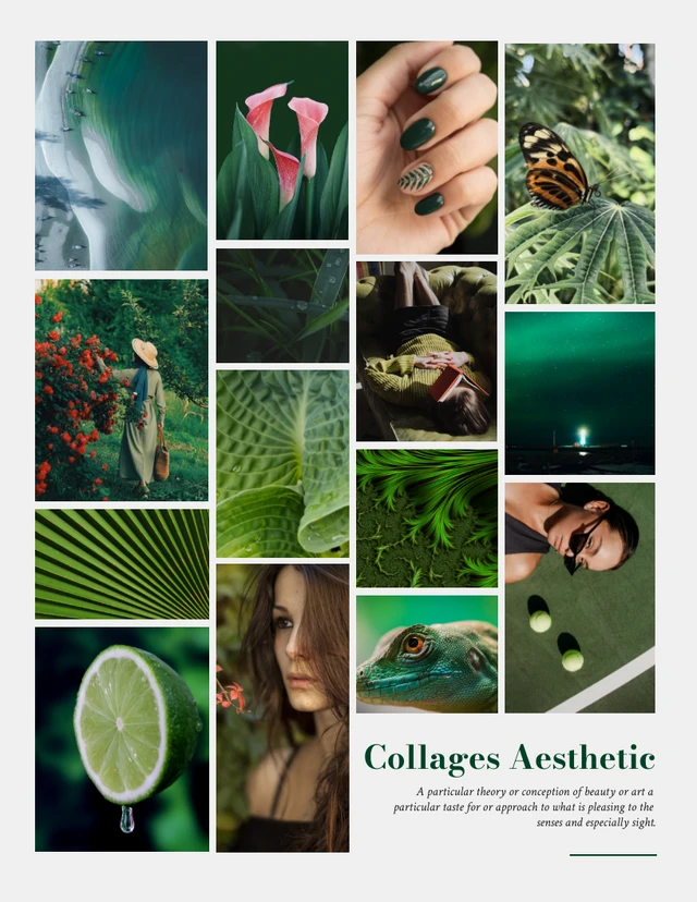 Light Grey And Green Minimalist Aesthetic Photo Collages Template