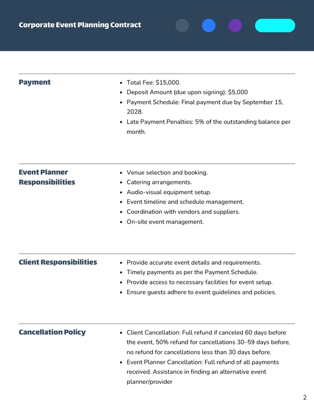 Corporate Event Planning Contract Template - صفحة 2