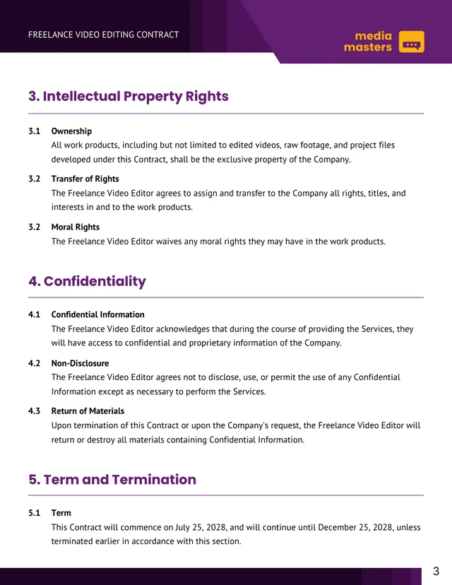 Freelance Video Editing Contract Template - Página 3