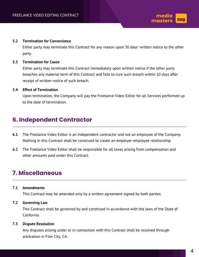 Freelance Video Editing Contract Template - صفحة 4