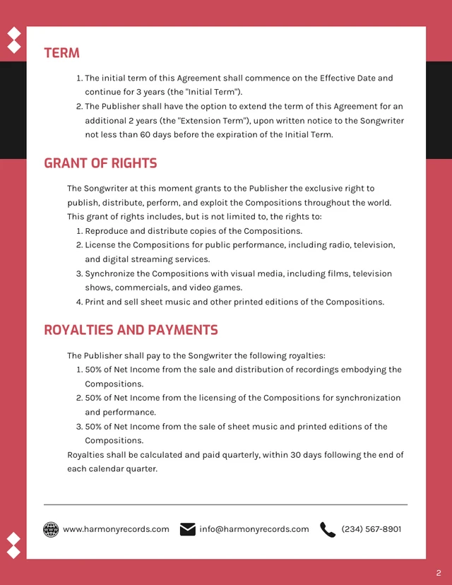 Songwriter Contract Template - Page 2