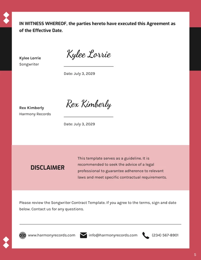 Songwriter Contract Template - page 5