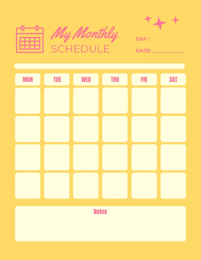 Yellow and Pink Minimalist My Monthly Schedule Template
