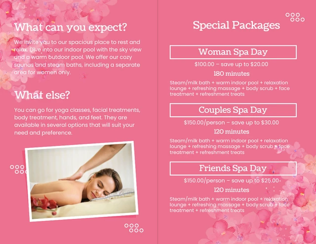 Pink And White Modern Elegant Floral Beauty Spa Brochure - صفحة 2
