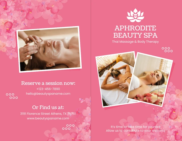 Pink And White Modern Elegant Floral Beauty Spa Brochure - صفحة 1