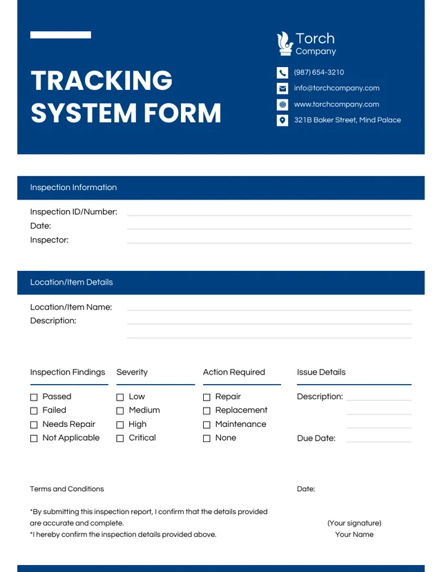 Simple Blue and White Inspection Forms Template