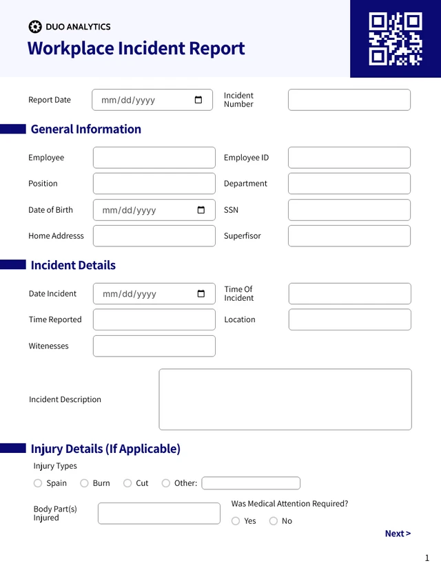 Workplace Incident Report Template - Pagina 1