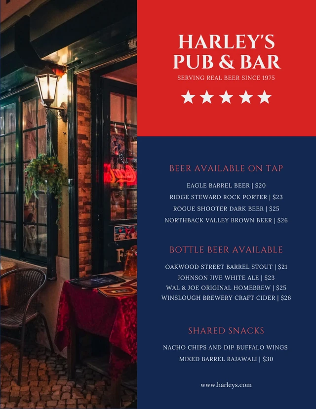 Red And Navy Modern Pub Menu Template