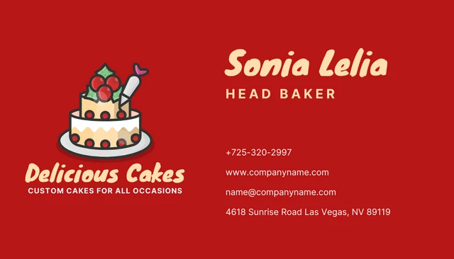 Red And Yellow Minimalist Illustration Cake Business Card - page 2